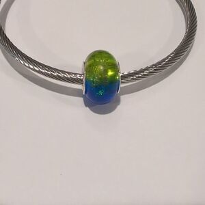 Silver Two Tone Green and Blue Charm for Pandora Style Bracelet‎